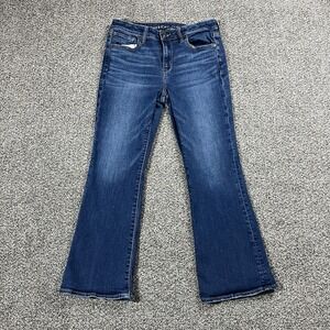 American Eagle Jeans Womens 8 Short Blue Kick Bootcut Mid Rise Dark Wash Denim